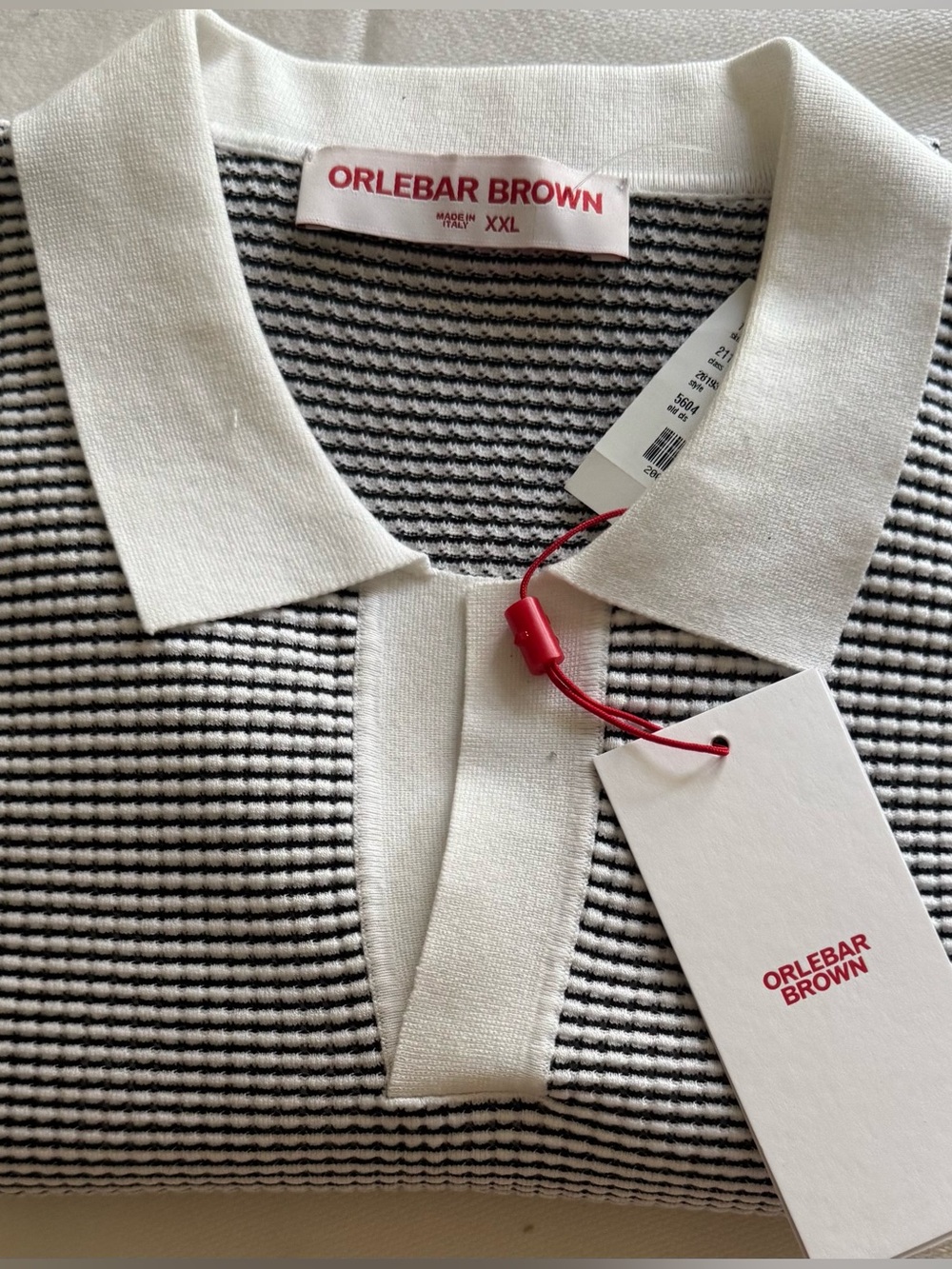 “Orlebar Brown“ White Collar Black & White Knit T-Shirt, size 2XL,color NVJ, NWT